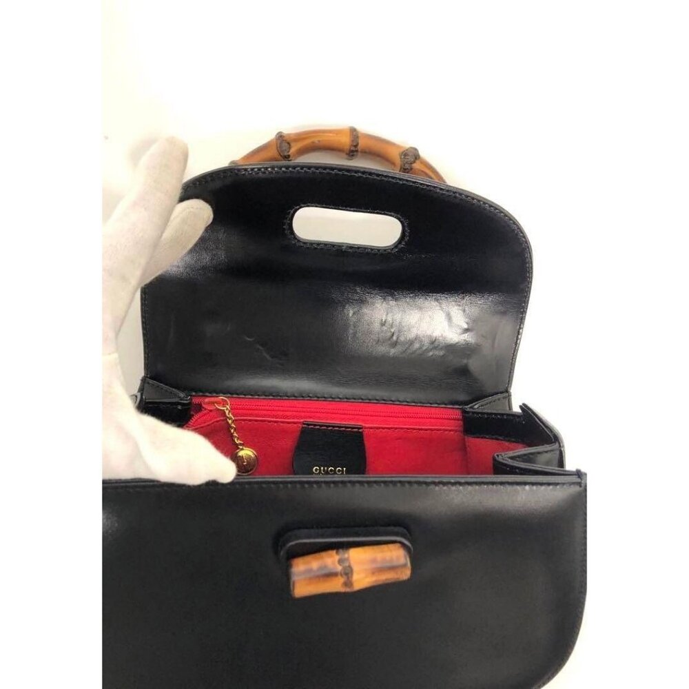 Gucci GG Bamboo 1947 Vintage Shoulder Bag Purse Black Leather Handle - Picture 9 of 15